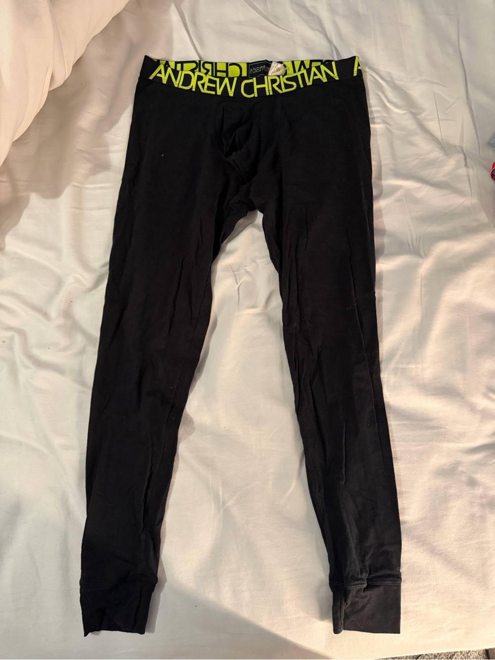 Men’s Andrew Christian Black Leggings with Lime Logo Waistband